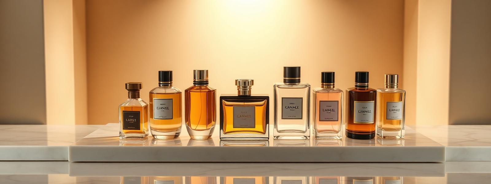 Frascos de perfume sobre mármore claro